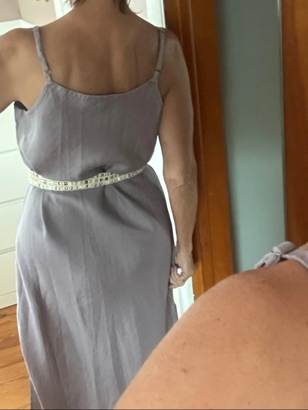 Garnet Hill Linen Lavender-Mauve Slip Midi Dress, purple linen summer dress - Picture 13 of 14